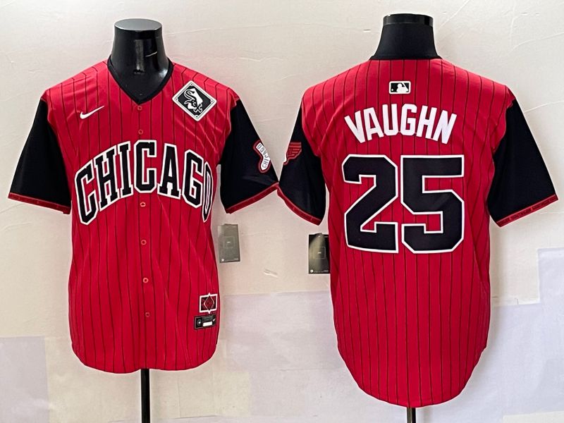 Men Chicago White Sox 25 Vaughn Red Stripe Joint Name Nike 2025 MLB Jersey style 14